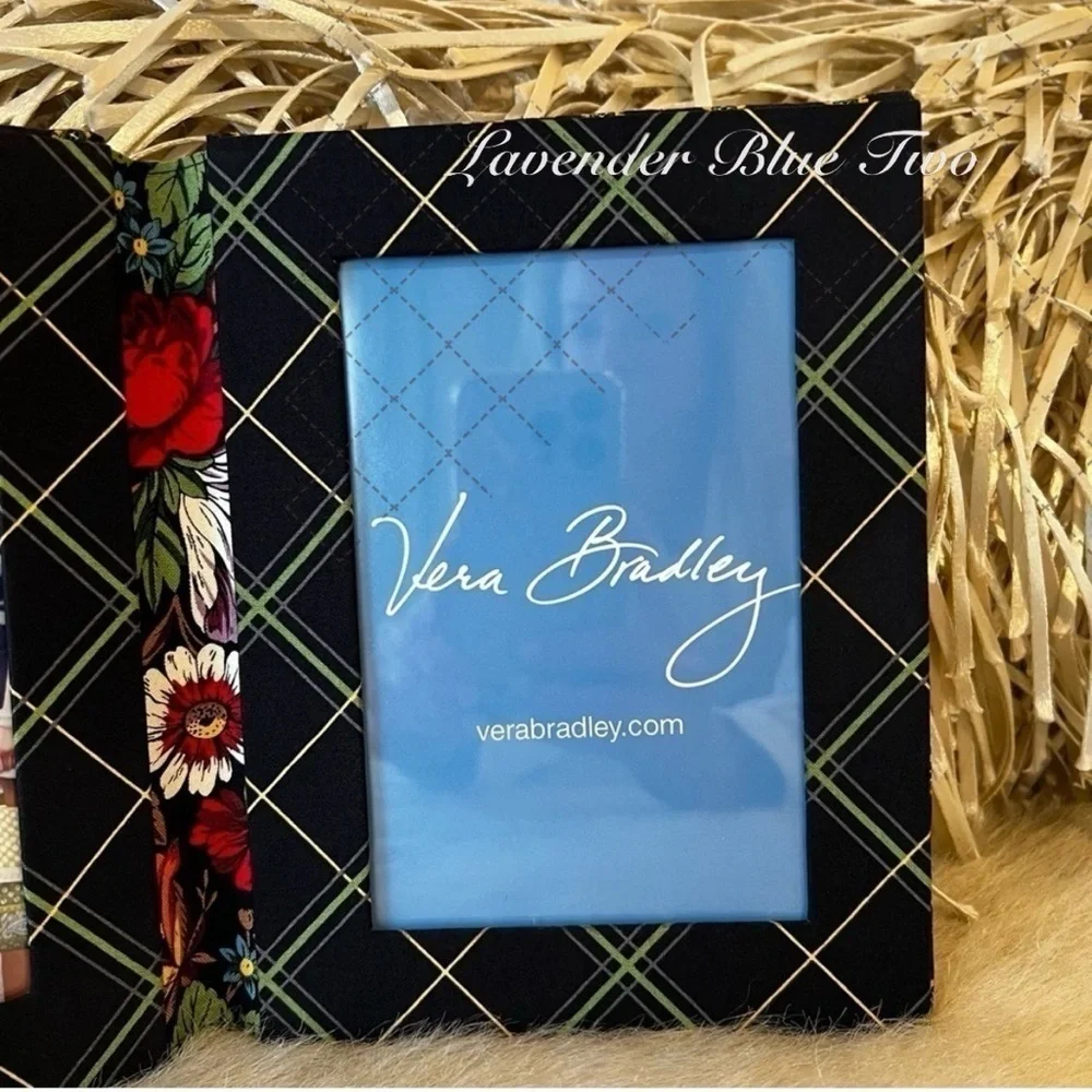 VINTAGE New VERA BRADLEY Vibrant Black Photo Frame Blue Double Sided Stand Alone